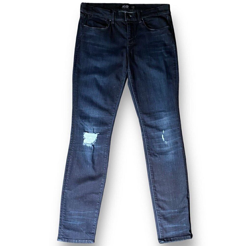 Ayr Womens Skinny Jeans Sz 30X30 Blue Dark Wash Ankle Stretch Denim Distressed - Picture 2 of 7